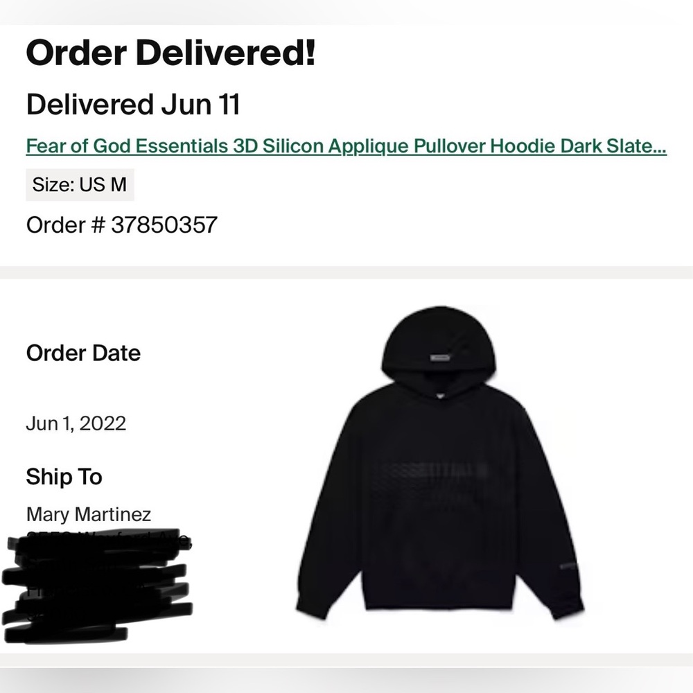 Auth.✅ Men’s Fear of God Black Essentials 3D Appliqué Hoodie Size Medium - Picture 11 of 11
